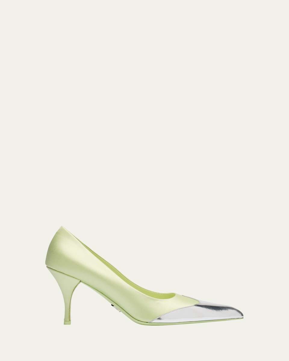 Satin Metallic Leather Cap Toe Pumps